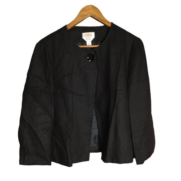 Talbots Womens Irish Linen Single Button Jacket Long Sleeve Black Size 10 - Picture 1 of 4